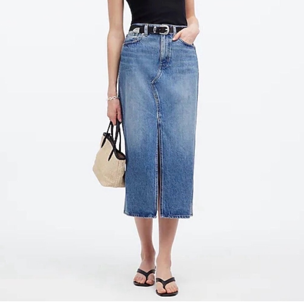 Madewell Rilee Denim Midi Skirt Front Slit 29